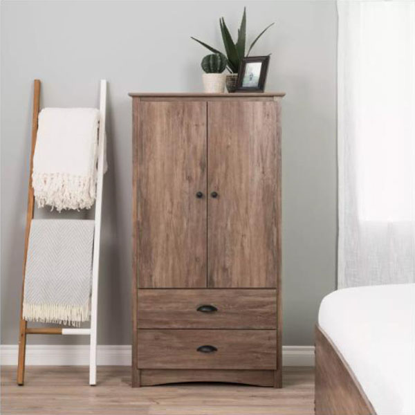 Gray 2 door wardrobe armoire with drawers