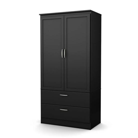 Pure black bedroom wardrobe framed doors and drawers